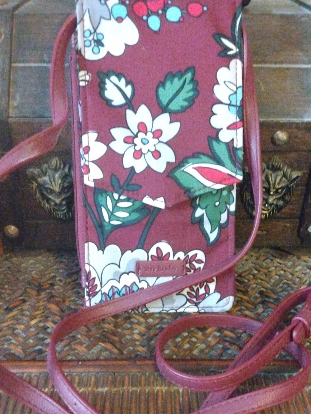 Vera Bradley Maroon Floral Crossbody Phone /Wallet